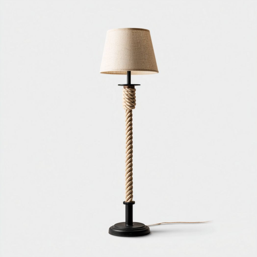 Lampada da Tavolo con Paralume Beige e Base con Corda