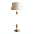 Lampada da Terra con Paralume Beige e Base Decorativa in Metallo Dorato