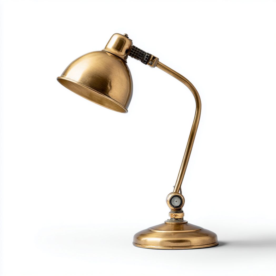 Lampada da scrivania in metallo color ottone con paralume regolabile