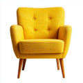 Poltrona in tessuto giallo con gambe in legno chiaro
